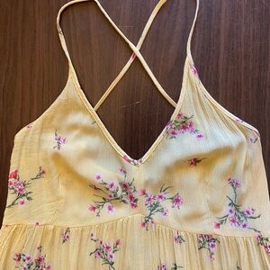 Forever 21 Yellow Floral Spaghetti Strap Short Dress